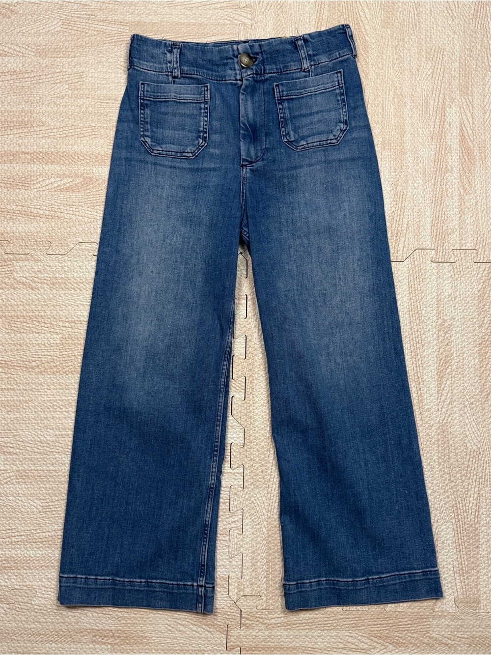 Anthropology Maeve Colette High-Rise Wide-Leg Cropped Blue Stretch Jeans Size 29